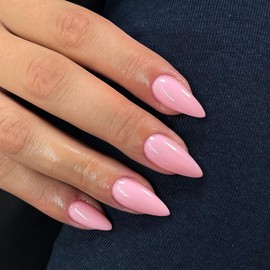 Baby Pink Press on Nails Almond Shaped 48Pcs Neutral Thick Fake Nails for Women, Medium Almond Nails Press on Reusable Acrylic Nails Glue on Medium Length Stiletto False Nails Gel Artificial Nails