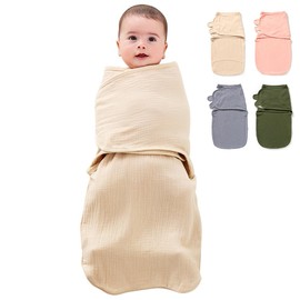 NARUTOO Baby Swaddle Wrap, Newborn Swaddle Blanket Wrap with Breathable Organic Cotton, Adjustable Wider Velcro Baby Swaddle Blanket, Baby Essentials for 0-6 Months Baby (Khaki, 3-6 Months)
