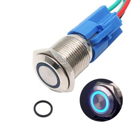 S SYDIEN 1Pc 110V-220V 3A Latching/Self-Locking Push Button Switch with Wire Connector Socket Plug for 16mm /0.63" Mounting Hole