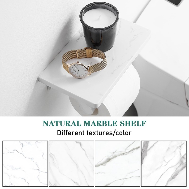 Hoimpro Brushed Silver Aluminum Toilet Paper Holder with White Natural