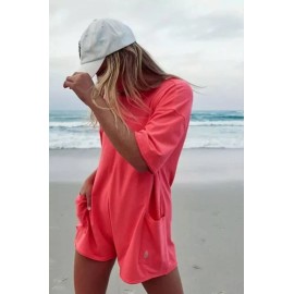 Free People Hot Shot Tee Romper One Piece in Electric Rose Size Large