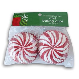 Peppermint Swirl Tiny Baking Cups - Christmas Paper Liners for Cupcakes, Muffins - 100 Count