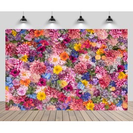 CHNYWORK 7ftx5ft Flowers Wall Backdrop Spring Colourful Blooming Flowers Mother Day Tea Party Background Girls Birthday Wedding Bridal Shower Valentine Day Party Decor Photo Props Wallpaper