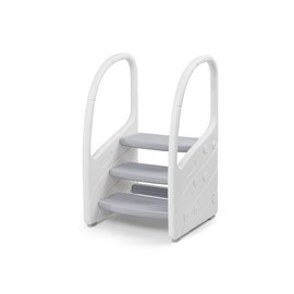 4 in 1 Toddler 3 Step Stool for Kids Standing Tower/Learning Tower/Helper Stool for Kitchen Counter, Bathroom Sink, Potty Training Stool with Handles and Non-Slip Pads-Grey White