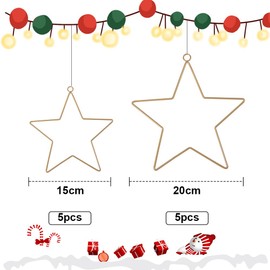 Pack of 10 Metal Ring Stars, 20 cm and 15 cm Metal Stars with 10 m Jute String, Christmas Decoration in Star Shape, DIY Dream Catcher, Gold Metal Star Set for Ceiling Decoration, Window Decoration,
