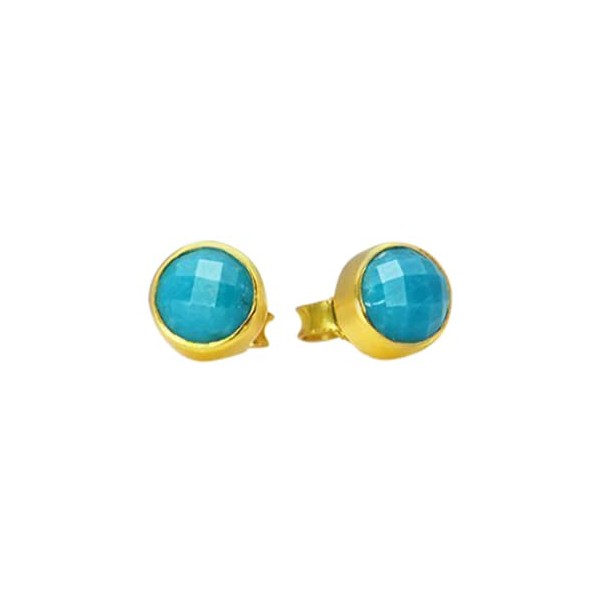 Turquoise stud earrings, everyday earrings, Vermeil Gold or silver, bezel