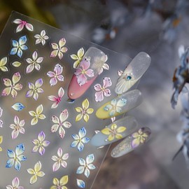 Flower Nail Stickers 5D Embossed Nail Art Stickers Colorful Floral Nail Decals Hawaiian Flower Summer Design Hibiscus Flowers Nails Sticker for Nails Art for Women DIY Salon Manicure