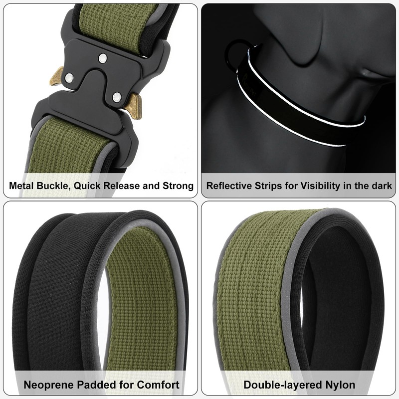 Plutus Pet Tactical Dog Collar, Reflective, Adjustable Heavy Duty Dog