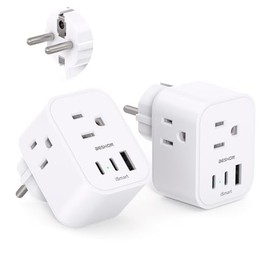 BESHON 2 Pack Germany France Travel Plug Adapter, Type E/F International Power Adapter with 3 Outlets 3 USB(2 USB C), Travel Essentials US to Europe France Germany South Korea Netherlands