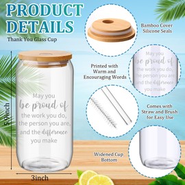 Skylety 12 Sets Employee Appreciation Gifts Bulk May You Be Proud of the Work You Do Gifts 16 oz Glass Cups with Lids Straws Spiral Notebooks Sticky Note Pens for Team Staff Coworker Nurse