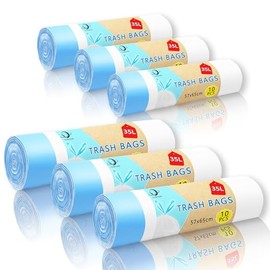 Pack of 60 Bin Liners 35 L - 57 x 65 cm, Bin Bags 35 L with Practical Drawstring, Tear-Resistant Bin Bags, Waterproof Waste Bags for Home or Office (White)