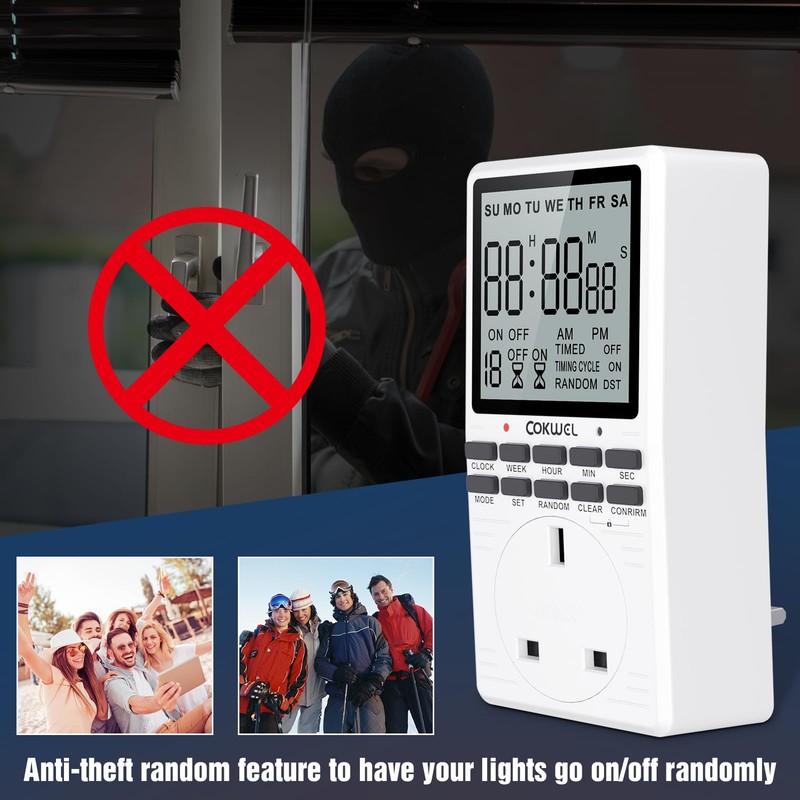 COKWEL Digital Electrical Timer Plug Socket Programmable Timer Switch for