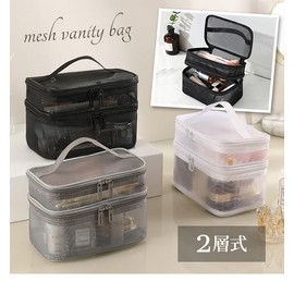 Suitcase Company GPT Mesh Vanity Pouch, 2 Tiers, Handle, Vanity Case, 2 Layers, Handbag, Mesh Case, Translucent, Simple, Hot Springs, Bath, gray