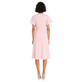 Maggy London Faux Wrap V-Neck Flutter Sleeves Cocktail Wedding Guest Dresses for Women, Shell Pink