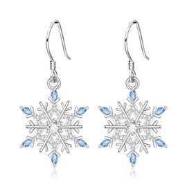 EVER FAITH Winter Snowflake Earrings 925 Sterling Silver Dainty Light Blue Cubic Zirconia Snowflake Hook Dangle Earring Christmas Holiday Jewelry Gifts for Women
