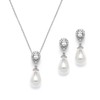 Mariell Pearl Drop Bridal Necklace and Earrings Set with CZ