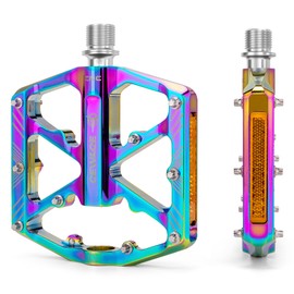 GEWAGE Bicycle Pedals with Reflective Strips, 3 Sealed Bearings, Non-Slip CNC Aluminum Bicycle Platform, 9/16 Inch Pedals for Road Bike, MTB, E-Bike. (Coloured)