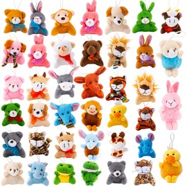 40 Pack Mini Plush Animals Toys Bulk Cute Small Animals Plush Keychain Decoration for Boys Girls Themed Parties Valentine's Day Supplies Presents Goody Bags