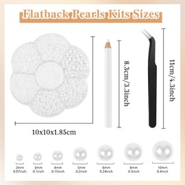 BOUBONI 6800 Pcs Flatback Pearls Kits 2/3/4/5/6/8/10mm Half Round Pearls for Crafts with Pickup Pencil Tweezer Suitable for Wedding Dresses Nail Art Facial Makeup Clothing DIY(White)