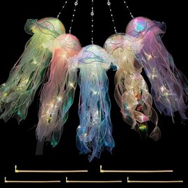 Jonuin 5 Pcs Jellyfish Light, Hanging Jellyfish Lamps, Jelly Fish Light Lamp, Jellyfishs Lanterns, Jelly Fish Decoration, Bright LED Garden Lanterns for Party Yard Landscape Garden Ornaments, 5 Colors