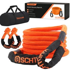 Kinetic Recovery Tow Rope, 1in x 30ft, 48000Lbs, Heavy Duty Towing Straps Kit with 1/2' X 22 Inch Soft Shackles for SUV UTV ATV Tractor Car Jeep 4x4 Offroad Vehicle