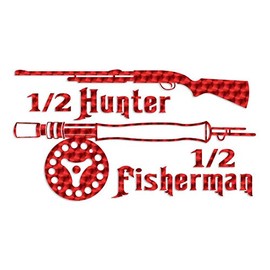 Half Hunter Fisherman - Vinyl Decal Sticker - 17" x 9.25" - Red Engine Turn