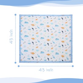 Muslin Baby Blanket for Babies 6-Layer Children's Cotton Blanket Soft Breathable Swaddle Blanket Wrap Blanket Girls Boys 110 x 110 cm (Blue Edge Dinosaur)
