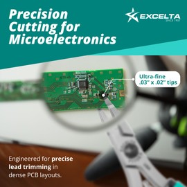 Excelta 7170EA Lazer Line Flush Cutter with Long Nose Medium Fine .03” x .022” Tip, Relieved Head & Ergonomic Anti-Static Handle, CNC-Machined Carbon Steel Precision Tool PCB & SMD Work, Made in USA
