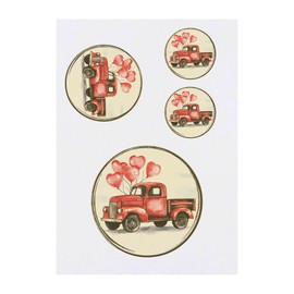 4 x 'Vintage Truck with Heart Balloons' Temporary Tattoos - Water Resistant, Skin-Safe, Non-Toxic Transfers, Mixed Sizes (TO00082354)