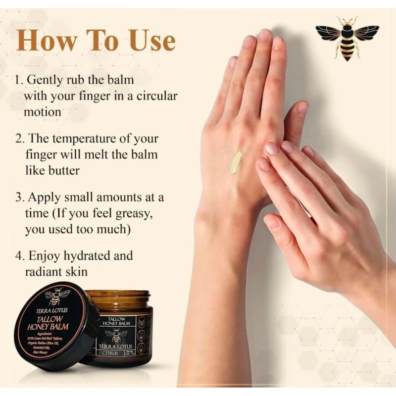 Lotus Organic Grass-Fed Beef Tallow Balm with Raw Honey -