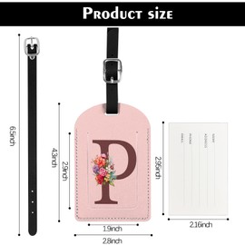 Deokke 2 Pack Initial Letter Luggage Tag Monogram Suitcase Tags PU Leather Cover Aesthetic Cute Monogrammed Travel Bag Labels for Women Girls Men (Pink-P)