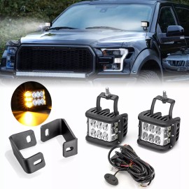 21ST For 17-23 Ford Raptor F-150 4'' Amber Side Strobe LED Pod Ditch Mount Wire Kit