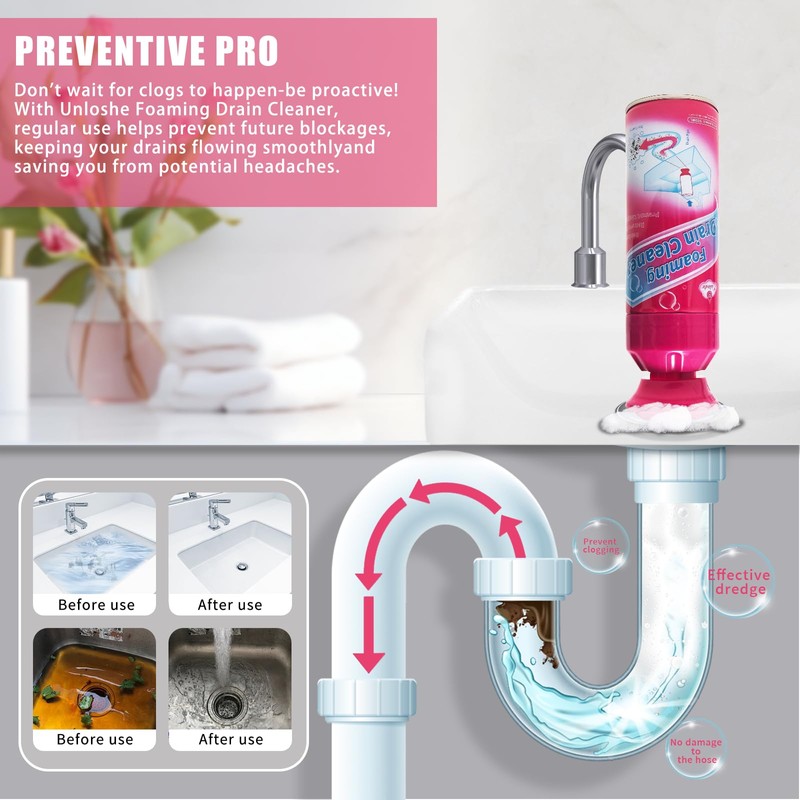 Drain Cleaner, Foaming Drain Cleaner and Deodorizer, Drains Clog Remover
