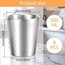 8Pcs 304 Stainless Steel Cup,300ml Stackable Double Wall Metal Cup,Vacuum Insulated Water Tumbler,Dishwasher Safe for Coffee Tea Milk
