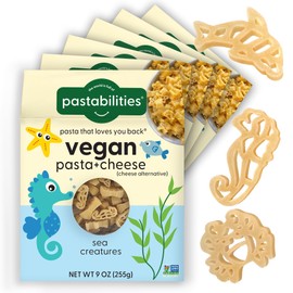 Pastabilities Vegan Mac and Cheese for Kids (& adults) - Under the Sea - Fun Shapes Sea Creatures, Family Size – Serves 4, Certified non GMO Pasta and Cheese Mix, Made in the USA, (6 Pack, 9 Oz)