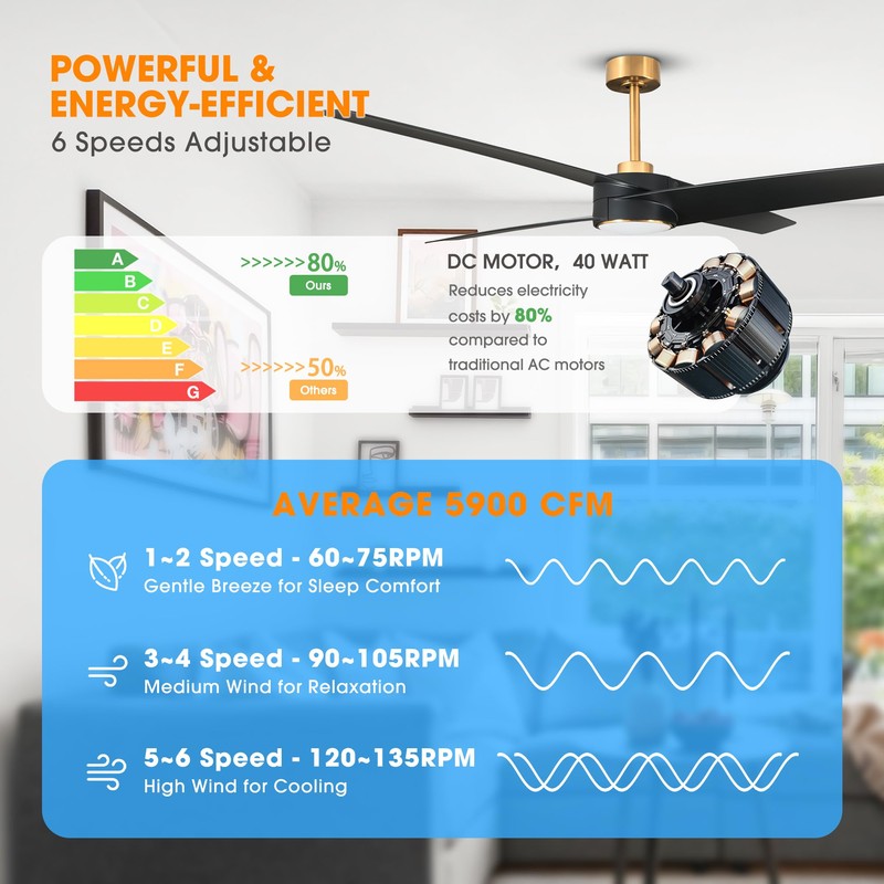 Parrot Uncle Black Ceiling Fans with Lights and Remote, 60