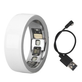 Smart Health Ring Bluetooth Pressure Sleep Monitoring Body Temperature Detection Fitness Tracker IPX8 Waterproof Rechargeable White Size 21