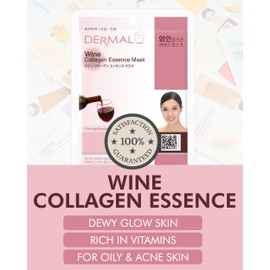 DERMAL Wine Collagen Essence Facial Mask Sheet 23g Pack of 10 - Moisturizing & Firming for Tired Skin, Relieves Skin Stress, Daily Skin Treatment Solution Sheet Mask