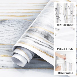 ReWallpaper White Grey Marble Contact Paper Waterproof Marble Countertop Peel and Stick Heat-Resistant Granite Contact Paper for Kitchen Counter Removable Vinyl Wrap for Cabinets Table 17.7in x 10ft