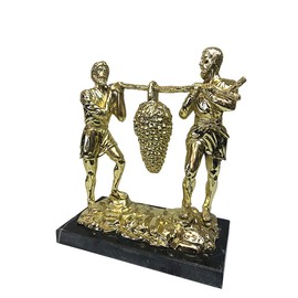 3 ARCHES USA Joshua and Caleb Carrying The Grapes On Marble Base Gold Plated Figurine Statue- Judaica Israel