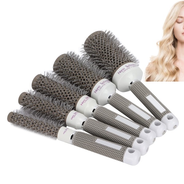Round Brush Set for Women, Round Hair Brushes for Blow-Drying, 5-Piece Round Brush Set, Heat Conduction Hair Brush, Comb, Hairdressing Tool Set for Styling, Curling
