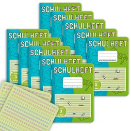 Pack of 10 Writing Books A4 Line Style 3 Without Margin Notebook Line Style 3 German Exercise Book 1st and 2nd Grade 8 Sheets Exercise Book A4 Lined 3rd Grade for Back to School Children School and