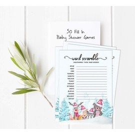 Inkdotpot Set Of 50 Baby Shower Word Scramble Game Cards Gender Neutral Winter Jungle Theme Party Supplies-Fun Baby Shower Game Favors