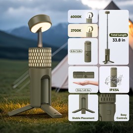 Camping Light Telescopic, IPX54 Waterproof, Collapsible, Adjustable Camping Lantern for Emergency, Hiking, Camping Essentials, Telescopic Flashlight (Military Green)