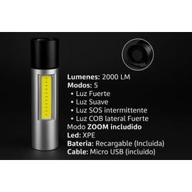 Utilify Hochleistungs-LED-Taschenlampe, wiederaufladbar, 1000 Lumen, 5 Modi und Zoom, beleuchtet jede Situation: Camping, Jagd, SOS und mehr, kompakt, leistungsstark und langlebig (Aluminium)