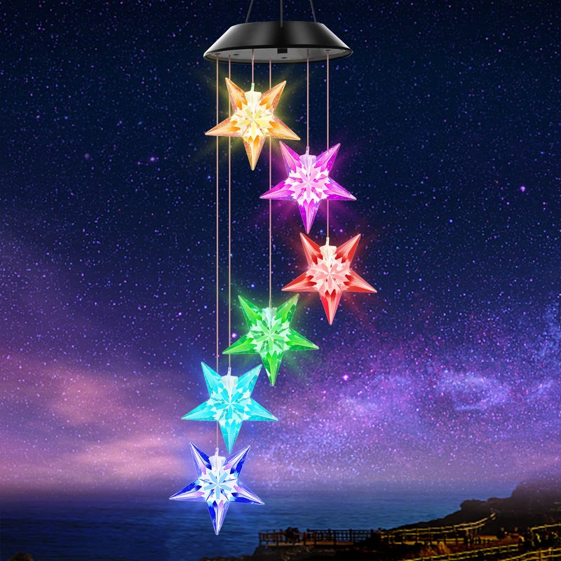 WeeksEight Campanillas de viento solares con forma de estrella, luces