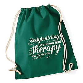 Hippowarehouse Bodybuilding isn't cheaper than therapy but it's more fun Drawstring Cotton School Gym Bag 37cm x 46cm, 12 litres