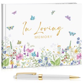 Engrowtic Funeral Guest Book for Memorial Service Celebration of Life Guest Book Elegant Hardcover with Pen, 88-Page in Loving Memory Keepsake for Funeral Memorial Farewell Events(Butterfly)