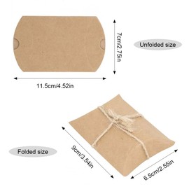 XPEX Pack of 50 Kraft Paper Candy Boxes, Gift Wrapping Paper Boxes, Small Gift Boxes with Jute String for Wedding, Party, Favours, Birthday Party, Pillow Boxes