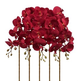 Flores Borgoña Orquídeas Artificiales 5PCS Orquídeas Falsas 35.4" Tallos de Orquídeas Falsas Borgoña Flores Artificiales para Despedida de Soltera Boda Centros de Mesa Decoración del Hogar